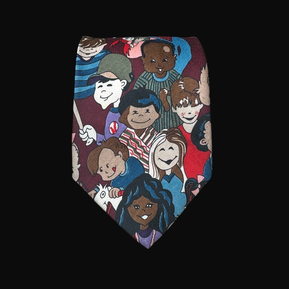 Childrens Miracle Network Mens Novelty Tie Burgundy Kids Print Silk-Look 60 Inch